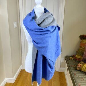 Blanket Scarf Wrap Reversible Blue Gray Fringe